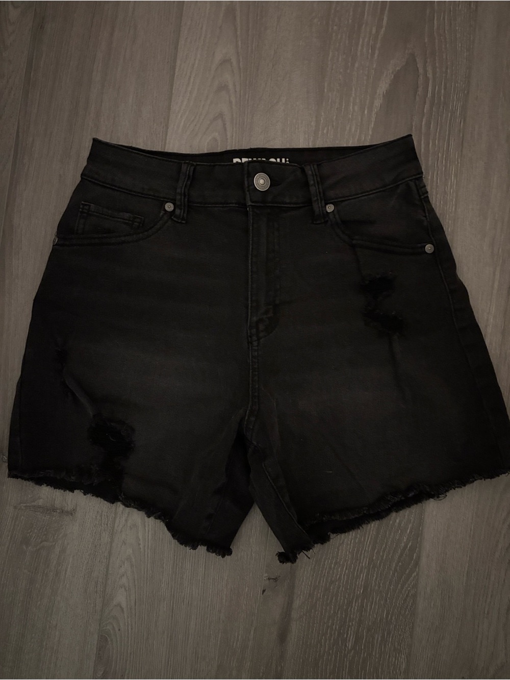 Rewash Black Distressed High-Rise Denim Shorts